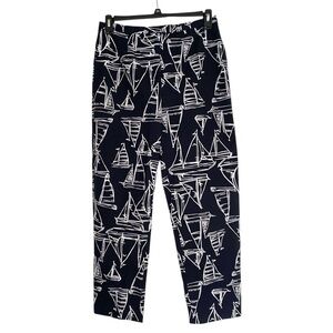 Talbots Print Pants Black Size 10 Wide White Nautical Sailboat Sketching Picasso